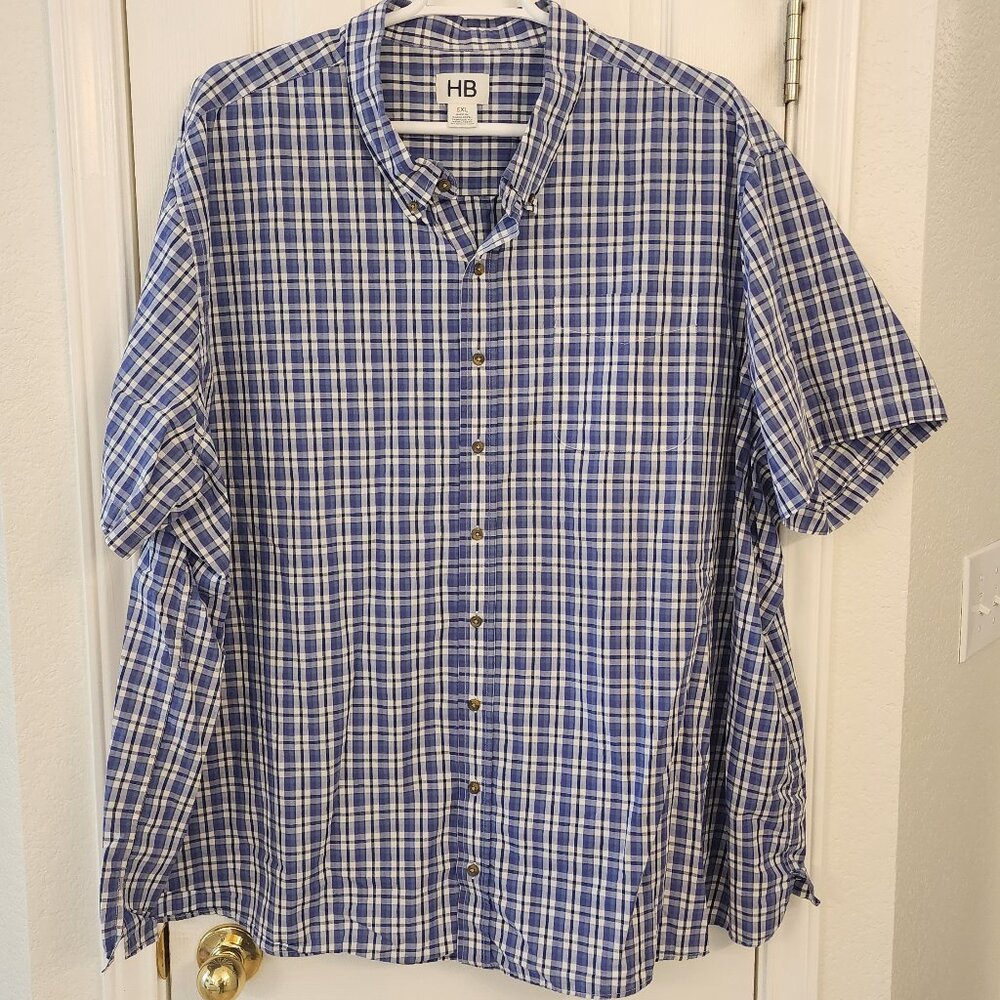 HB Blue / White Plaid Shirt – 5XL – 60% Cotton 40% Polyester